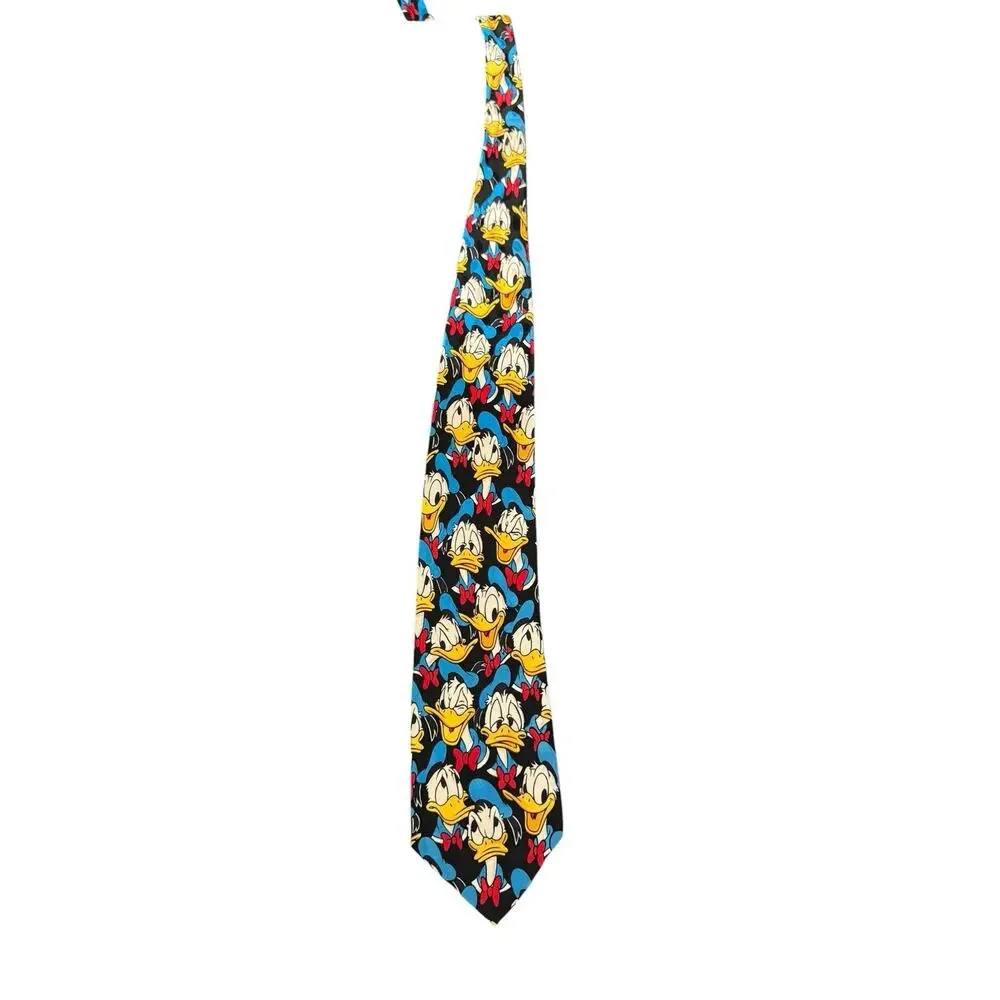Disney Mickey Inc Donald Duck Faces Cartoon Vintage Novelty Necktie 100% Silk